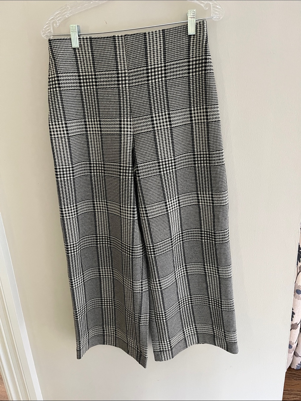 H&M Black and White Plaid Wide-Leg Boot Cut Pants